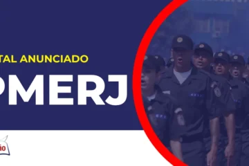 Imagem com fundo azul divulgando o Concurso PMERJ