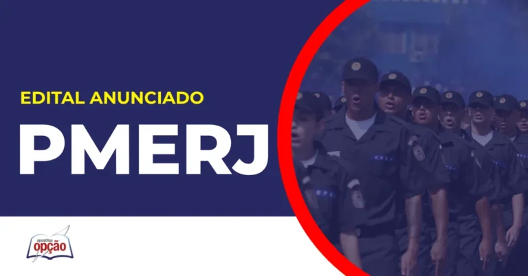 Imagem com fundo azul divulgando o Concurso PMERJ