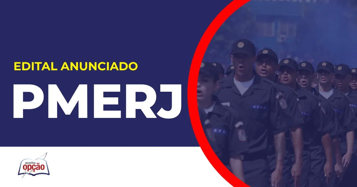 Imagem com fundo azul divulgando o Concurso PMERJ