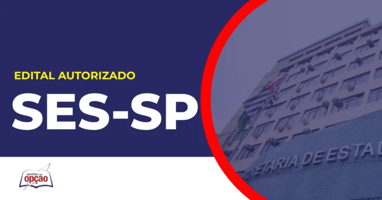Imagem com fundo azul divulgando o Concurso SES SP