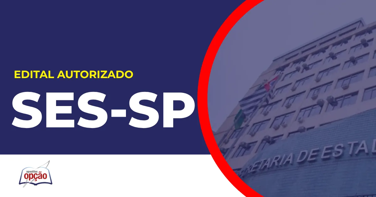 Imagem com fundo azul divulgando o Concurso SES SP