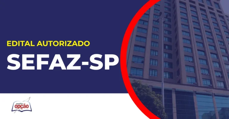Imagem com fundo azul divulgando o Concurso Sefaz SP
