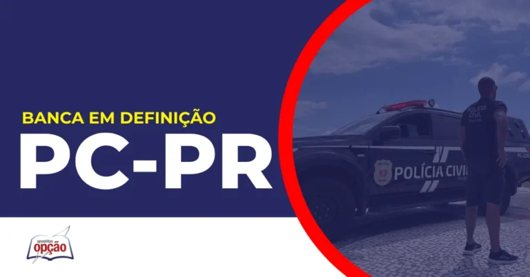 Imagem com fundo azul divulgando o concurso PC PR