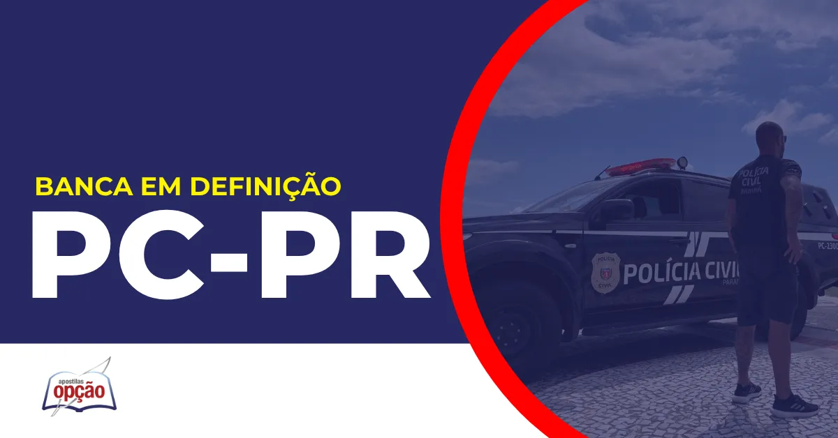 Imagem com fundo azul divulgando o concurso PC PR
