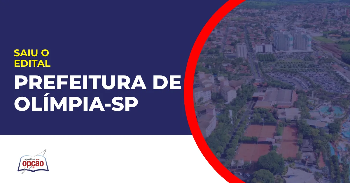 Imagem com fundo azul divulgando o Concurso Prefeitura de Olímpia