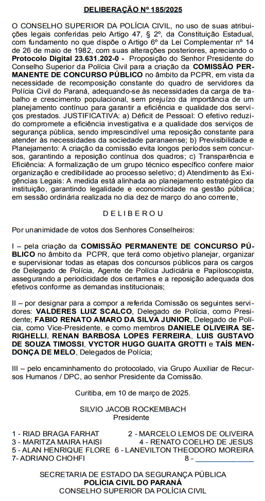 Publicação no DOE PR Comissão formada concurso PC PR.