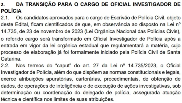 Edital do concurso Polícia Civil SC unificação de carreiras
