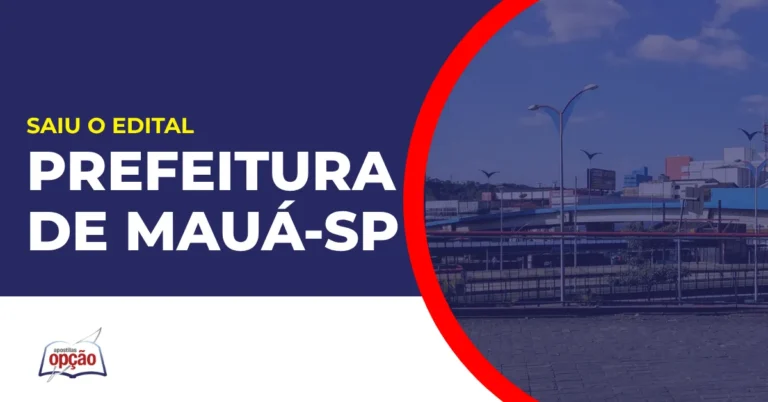 Imagem com fundo azul divulgando o Concurso Prefeitura de Mauá SP