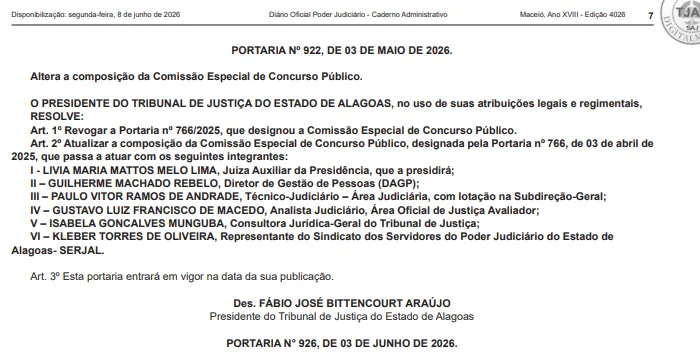 Concurso TJ AL: Comissão alterada! 