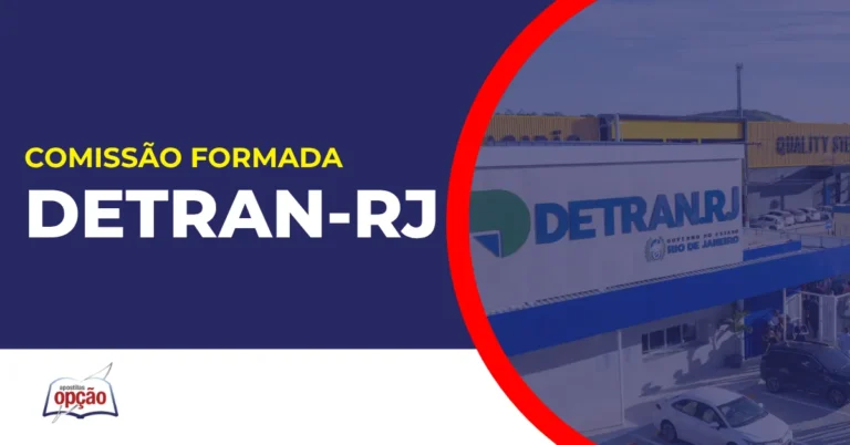 Imagem com fundo azul divulgando o Concurso Detran RJ