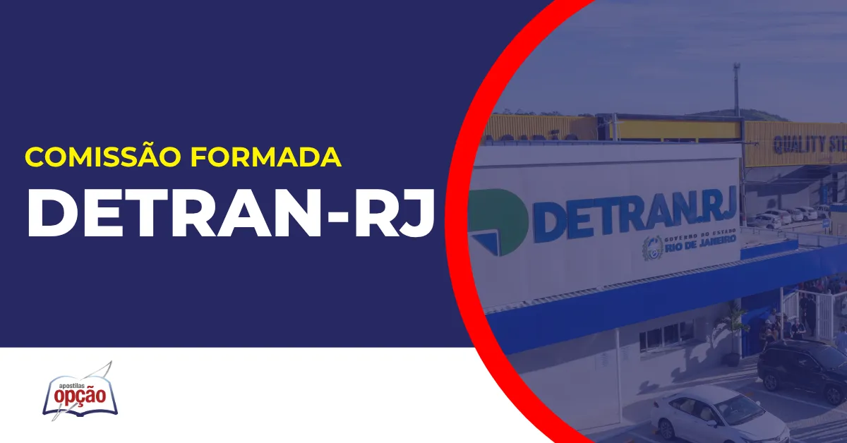 Imagem com fundo azul divulgando o Concurso Detran RJ