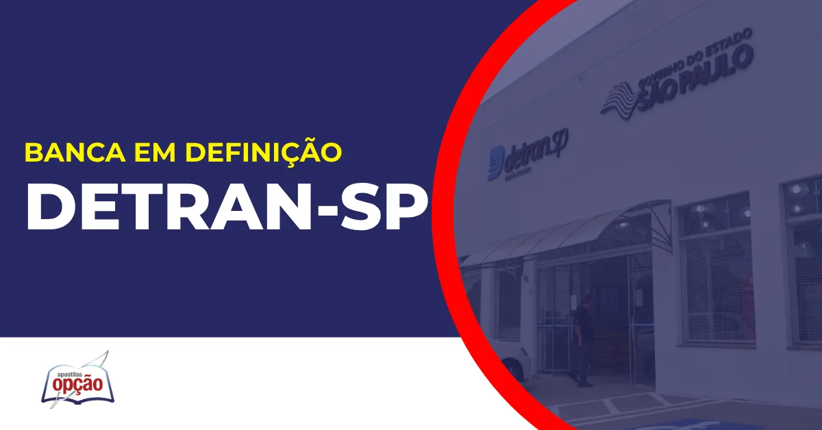 Imagem com fundo azul divulgando o Concurso Detran SP 2026