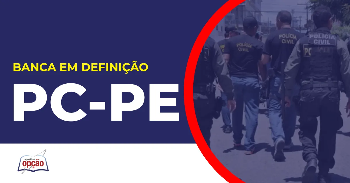 Imagem com fundo azul divulgando o Concurso PC PE