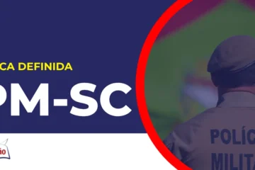 Imagem com fundo azul divulgando o Concurso PM SC 2026