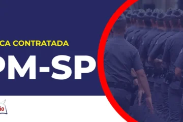 Imagem com fundo azul divulgando o Concurso PM SP