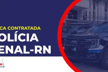 Imagem com fundo azul divulgando o Concurso Polícia Penal RN