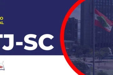 Imagem com fundo azul divulgando o Concurso TJ SC