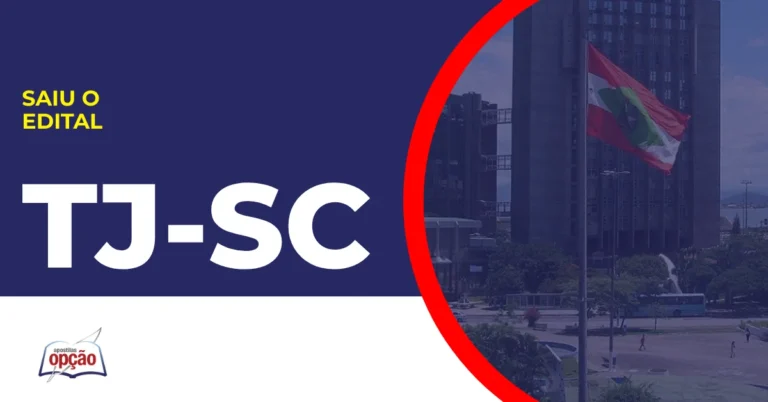 Imagem com fundo azul divulgando o Concurso TJ SC