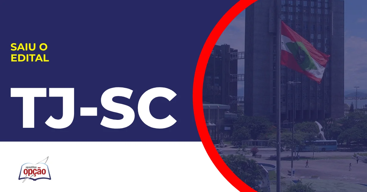 Imagem com fundo azul divulgando o Concurso TJ SC