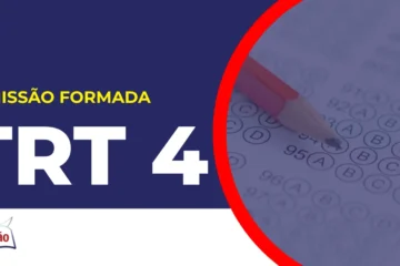 Imagem com fundo azul divulgando o Concurso TRT 4 RS
