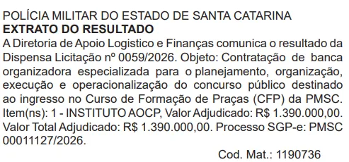 Concurso PM SC 2026: Banca definida! 500 vagas para Soldado!