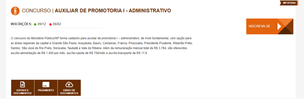 Passo a passo para fazer a inscrição no concurso MP SP Auxiliar. Passo 1