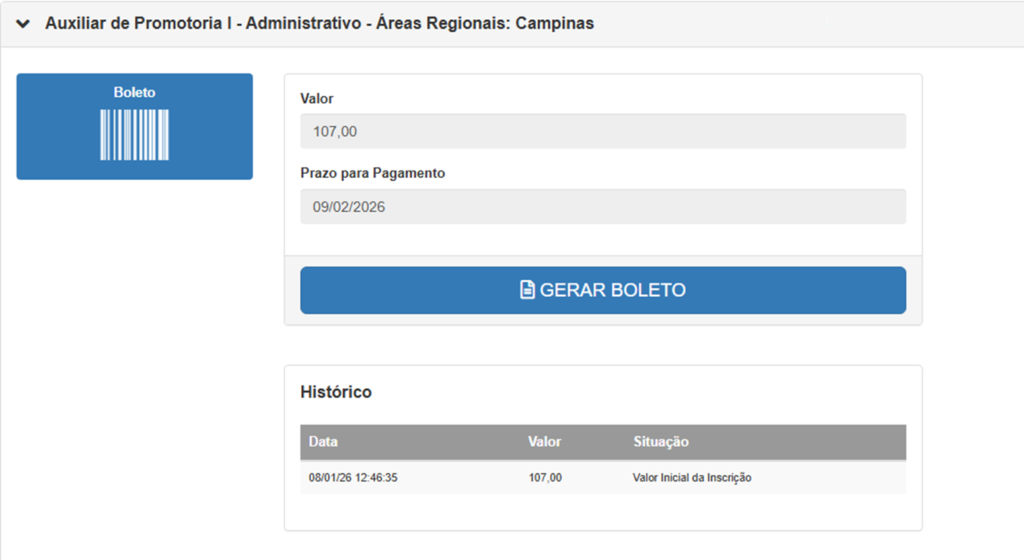 Passo a passo para fazer a inscrição no concurso MP SP Auxiliar. Passo 3