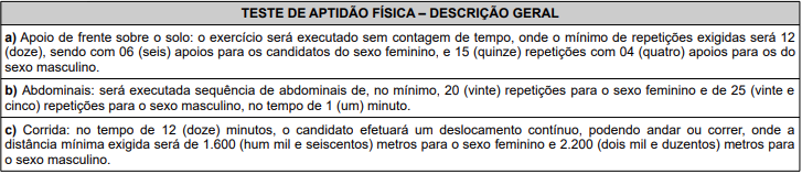 exercícios que foram cobrados no TAF do último concurso Polícia Científica ES