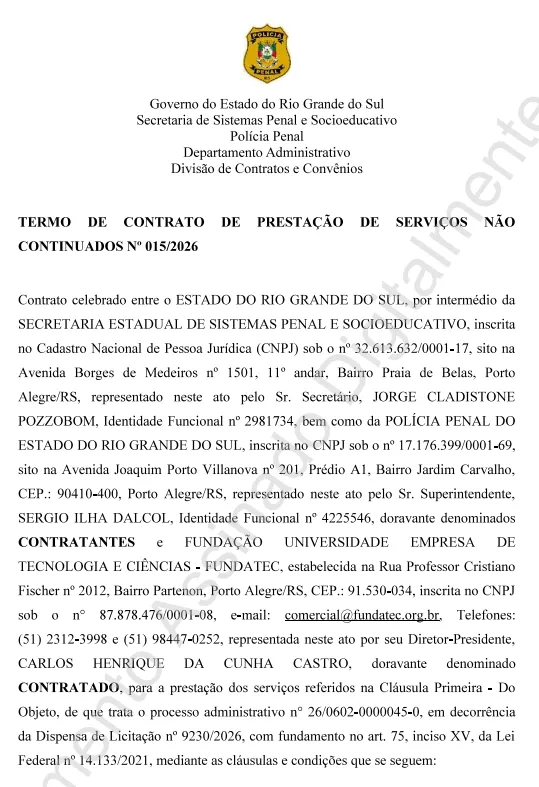 Termo de contrato do Concurso Polícia Penal RS