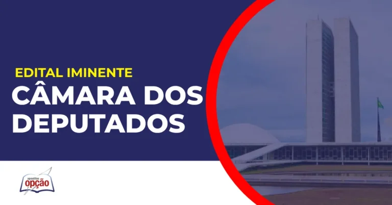 Imagem com fundo azul divulgando o Concurso Câmara dos Deputados