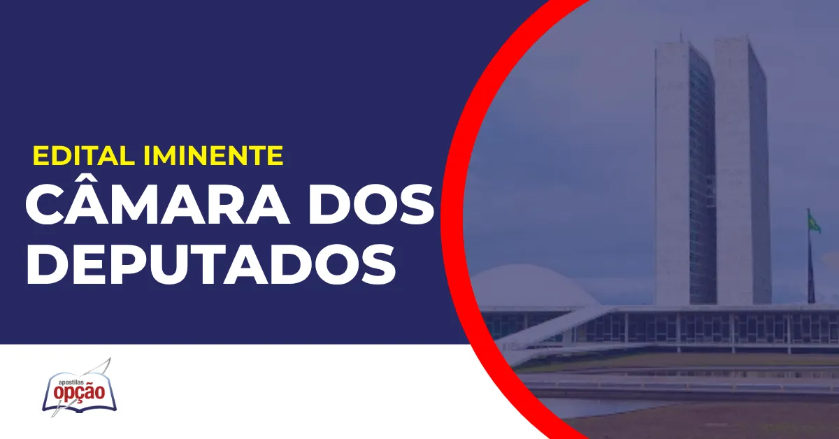 Imagem com fundo azul divulgando o Concurso Câmara dos Deputados