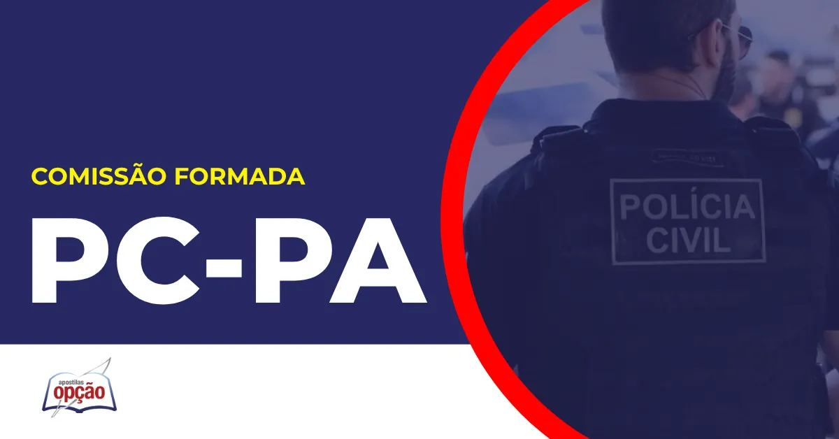 Imagem com fundo azul divulgando o Concurso PC PA