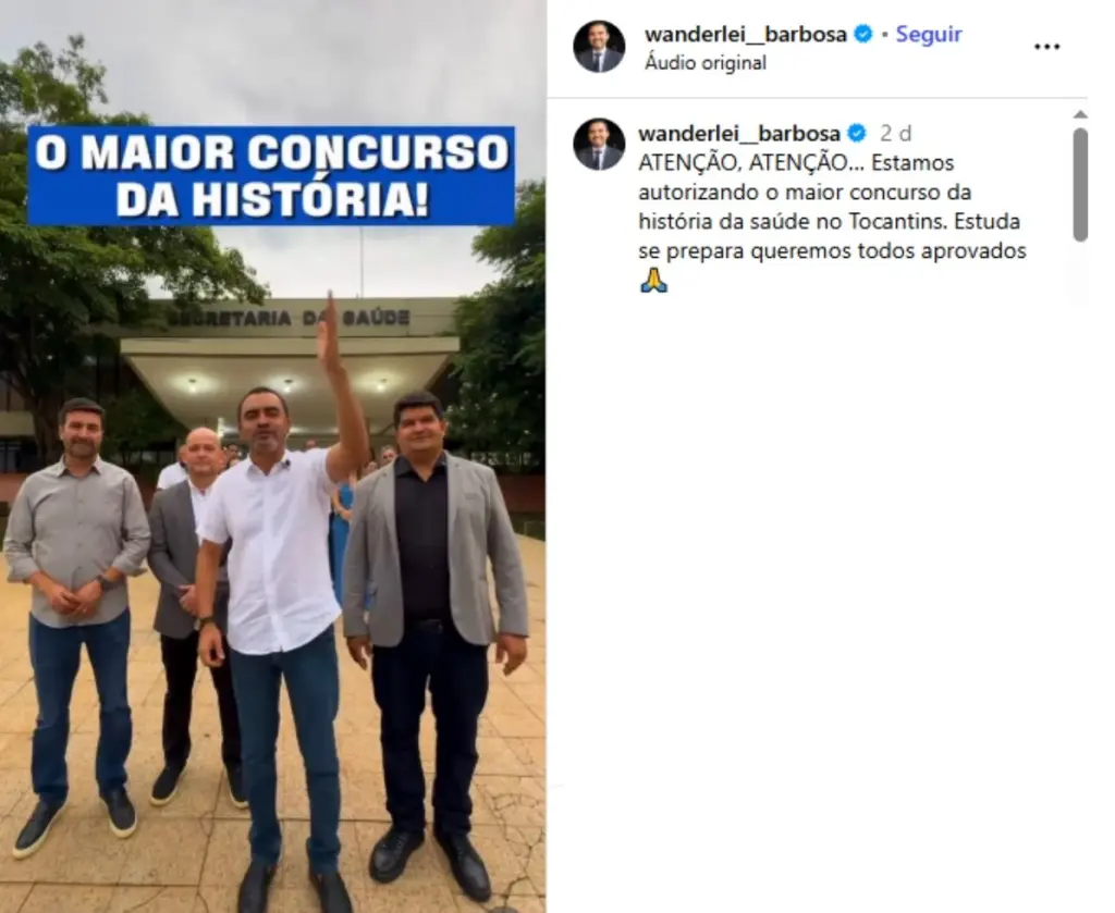 anuncio autorizando o concurso SES TO