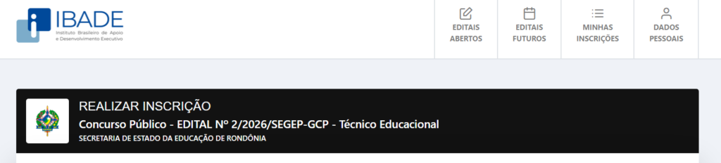 Passo a passo para fazer a inscrição no concurso Seduc RO. Passo 2