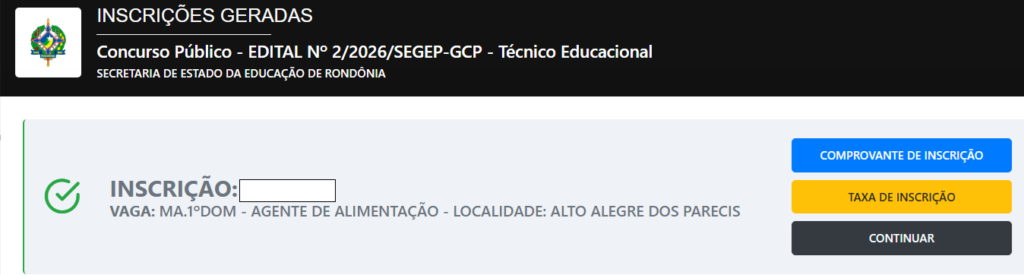Passo a passo para fazer a inscrição no concurso Seduc RO. Passo 4