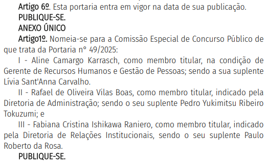 Publicação no DOE SP oficializando Comissão formada do concurso Prevcom SP