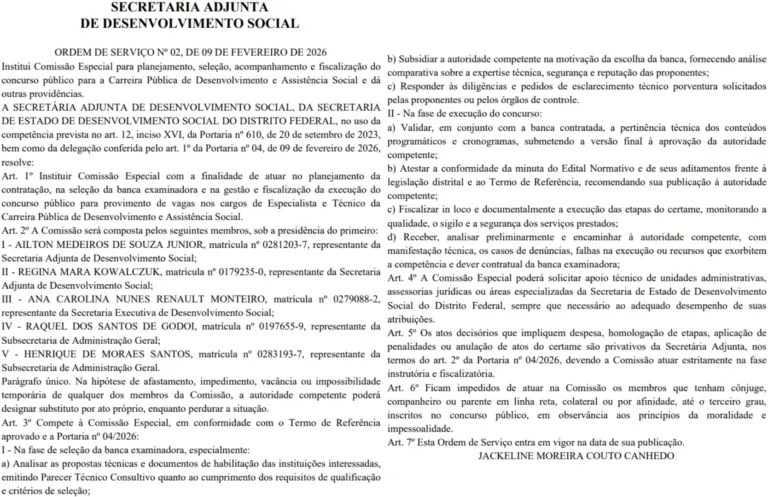 publicação no DOEDF comissão formada concurso SEDES DF