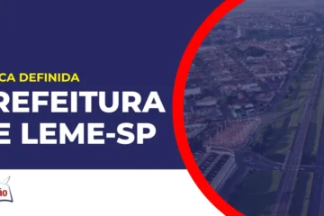 Imagem com fundo azul divulgando o Concurso Prefeitura de Leme SP