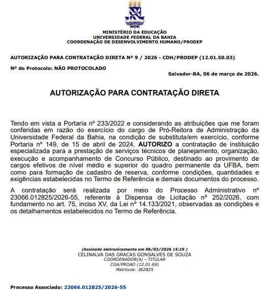 Concurso UFBA: Trâmites para escolha da Banca em andamento!