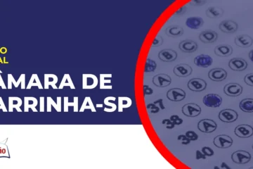 Imagem com fundo azul divulgando o Concurso Câmara de Barrinha SP