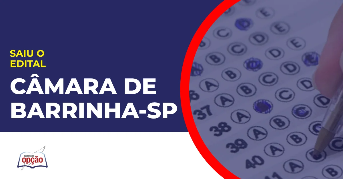 Imagem com fundo azul divulgando o Concurso Câmara de Barrinha SP