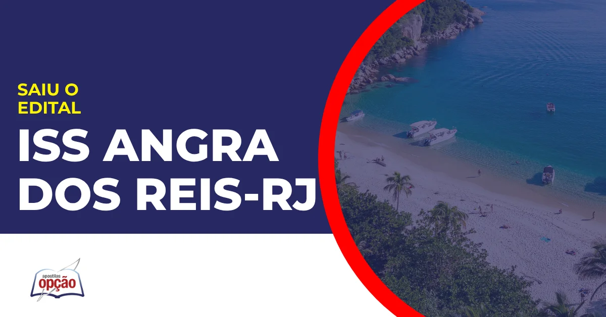 imagem com fundo azul divulgando o Concurso ISS Angra dos Reis RJ