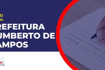 Imagem com fundo azul divulgando o Concurso Prefeitura de Humberto de Campos