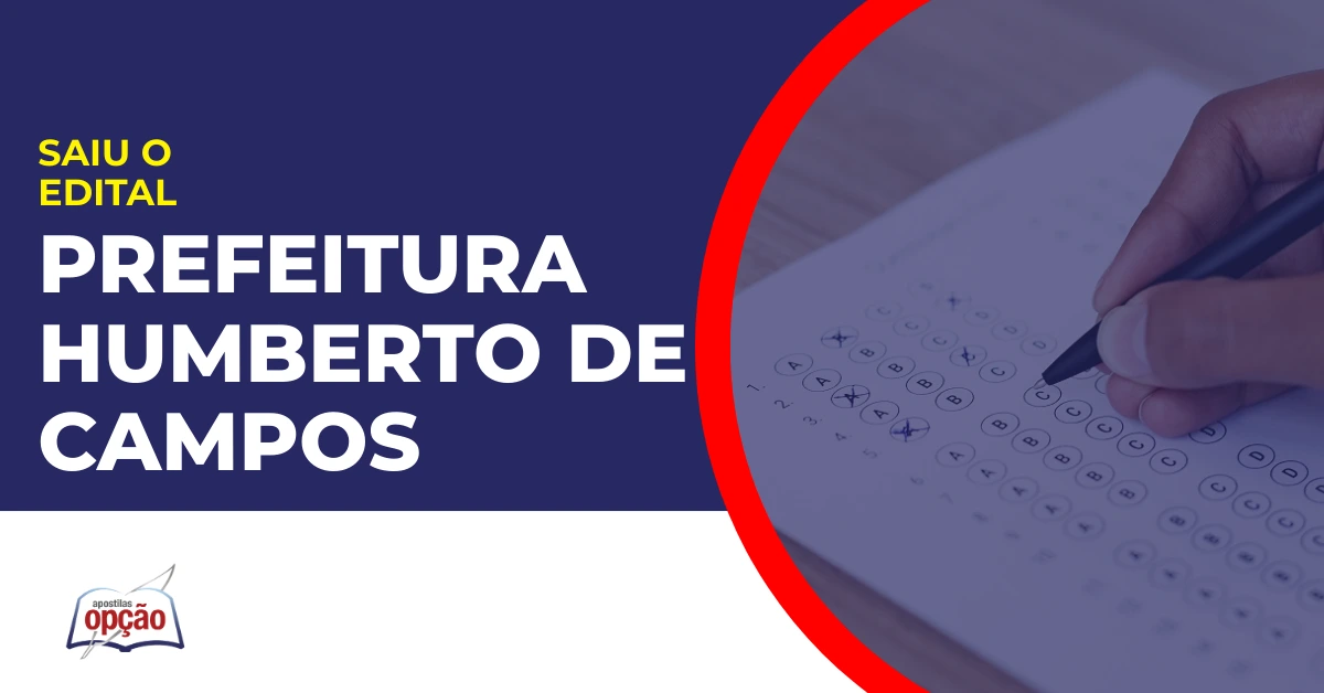 Imagem com fundo azul divulgando o Concurso Prefeitura de Humberto de Campos