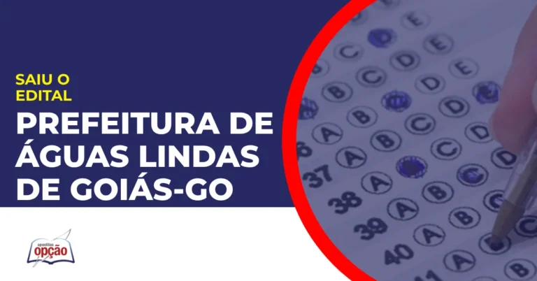 Imagem com fundo azul divulgando o Concurso Prefeitura de Águas Lindas de Goiás