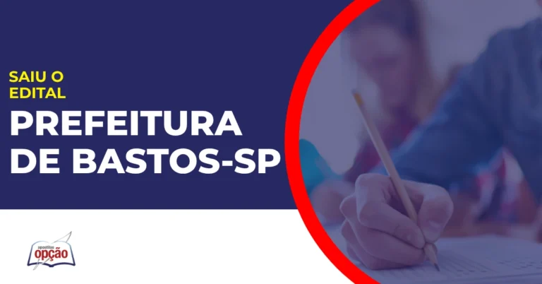 Imagem com fundo azul divulgando o Concurso Prefeitura de Bastos SP