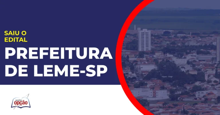 Imagem com fundo azul divulgando o Concurso Prefeitura de Leme SP