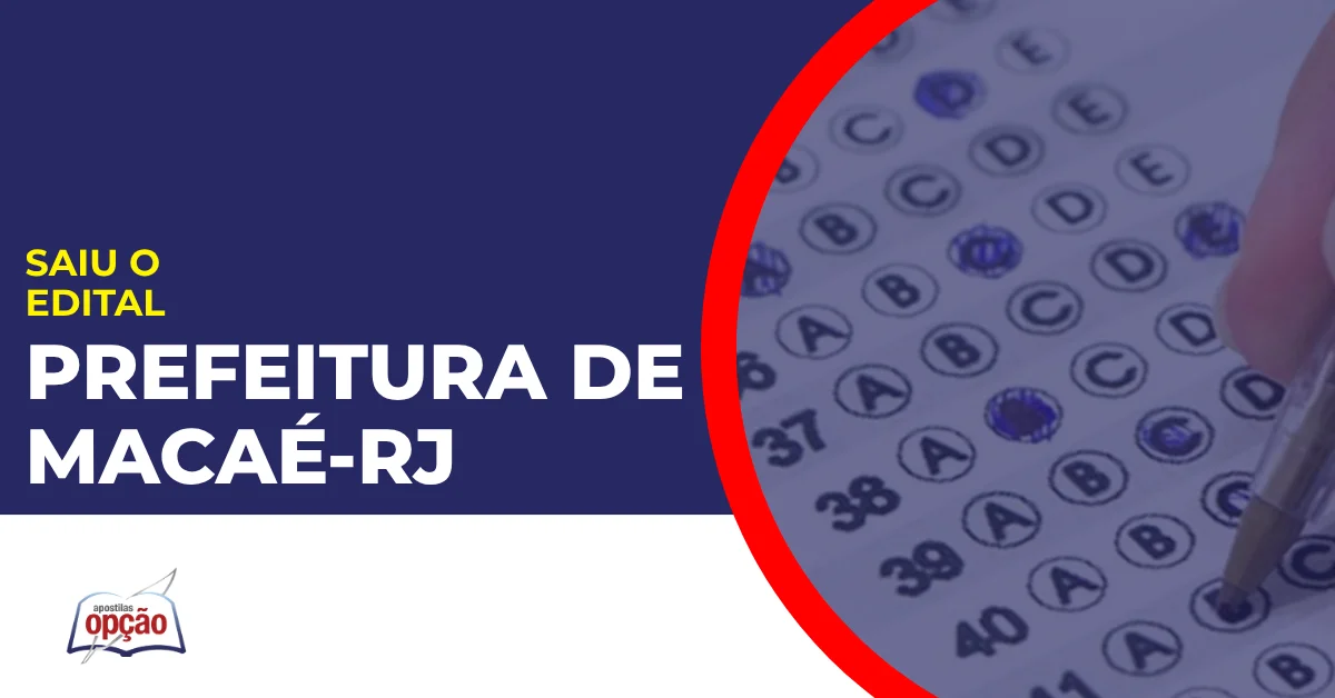 imagem com fundo azul divulgando o Concurso Prefeitura de Macaé RJ