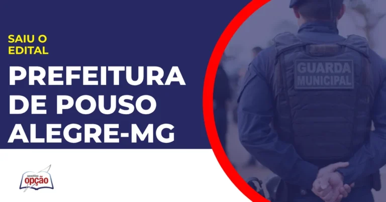 Imagem com fundo azul divulgando o Concurso Prefeitura de Pouso Alegre MG