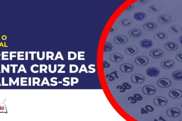 Imagem com Fundo azul divulgando o Concurso Prefeitura de Santa Cruz das Palmeiras SP